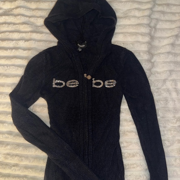 bebe Black Hooded Teddy Jacket with Logo - Picture 1 of 3